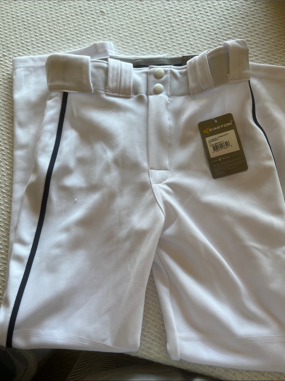 Easton Baseball Pants White with Navy Piping YL